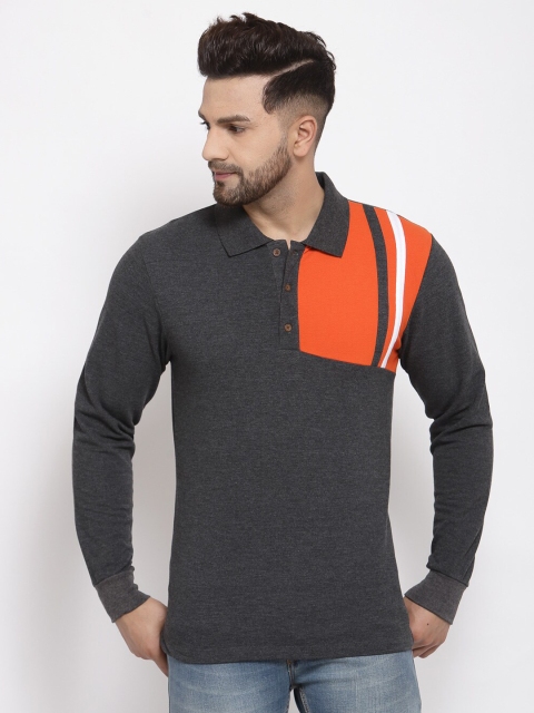Kalt Men Charcoal Grey Polo Collar T-shirt