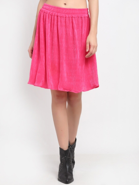 NEUDIS Women Pink Solid A-Line Midi Skirt