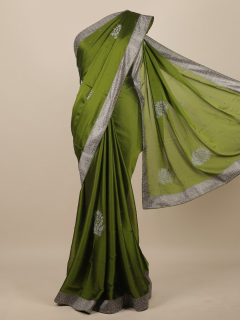Pothys Green & Grey Poly Chiffon Embellished Saree