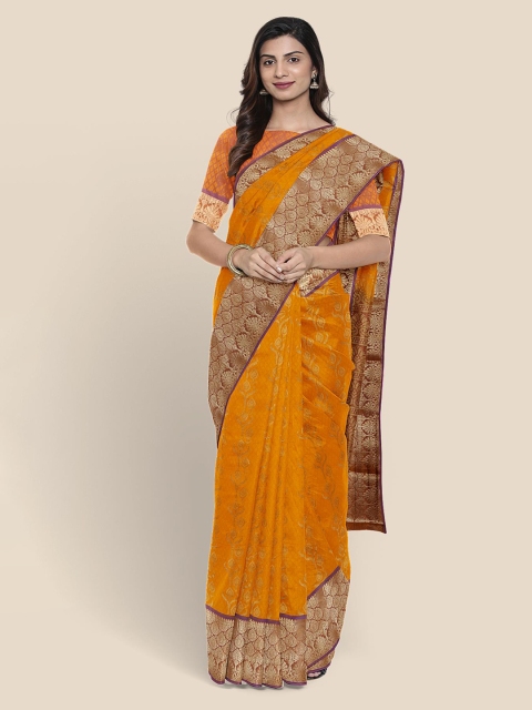 KLM Fashion Mall Yellow Silk Blend Woven Design Kanjeevaram Saree