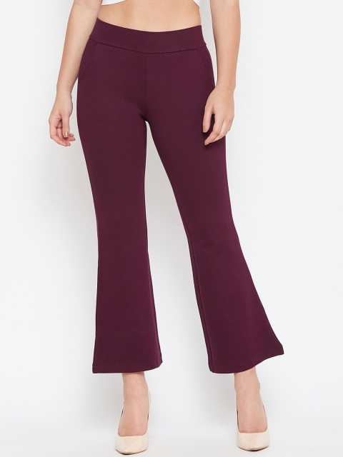 TULIP 21 Women Maroon Flared Solid Bootcut Trousers