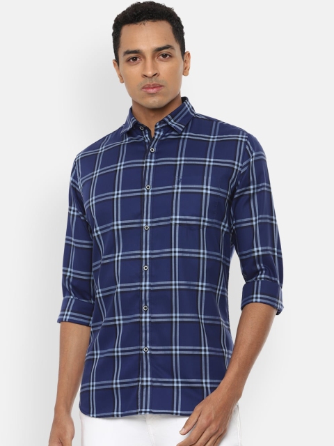 Van Heusen Sport Men Navy Blue & White Slim Fit Checked Casual Shirt