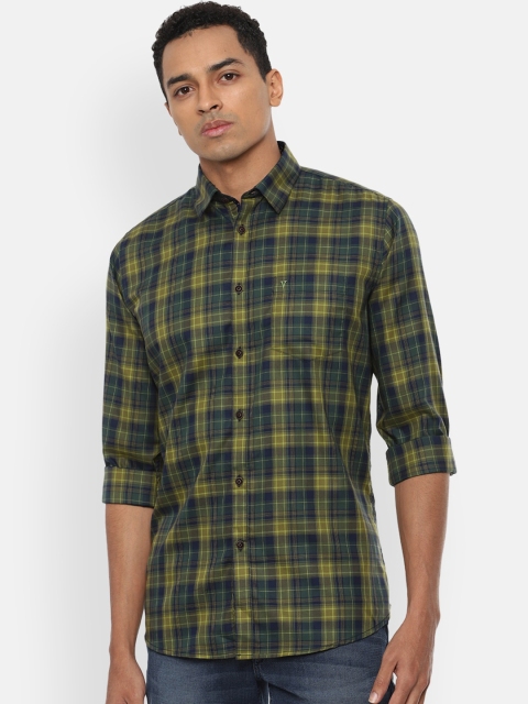 Van Heusen Sport Men Green & Navy Blue Slim Fit Checked Casual Shirt