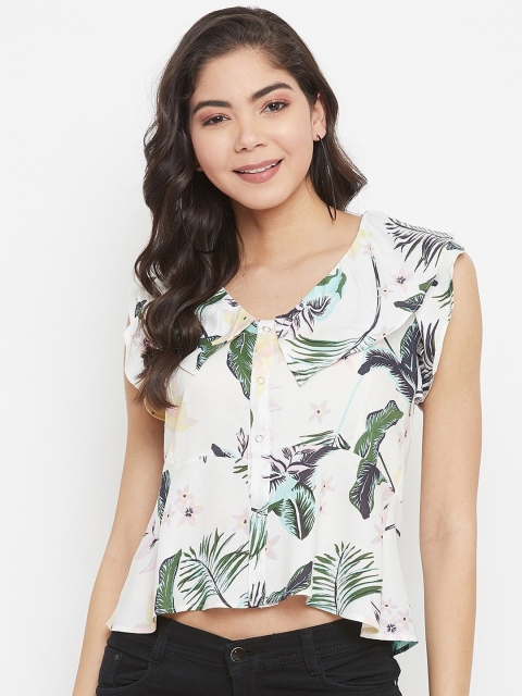 SECRETS BY ZEROKAATA White & Green Tropical Peter Pan Collar Tropical High-Low Crop Top
SECRETS BY ZEROKAATA White & Green Tropical Peter Pan Collar Tropical High-Low Crop Top