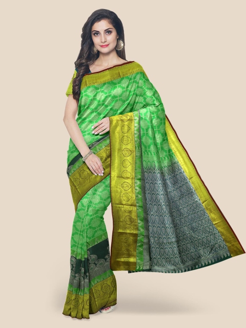 Kalamandir Green Silk Blend Woven Design Kanjeevaram Saree