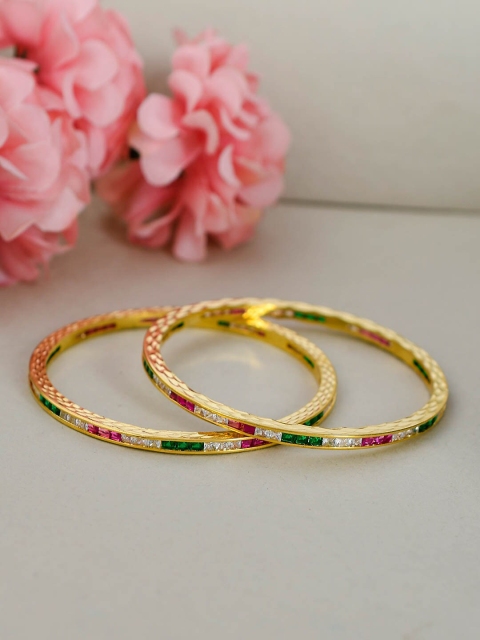 Silvermerc Designs Set Of 2 Gold-Plated Pink & Green AD-Studded Handcrafted Bangles
Silvermerc Designs Set Of 2 Gold-Plated Pink & Green AD-Studded Handcrafted Bangles
