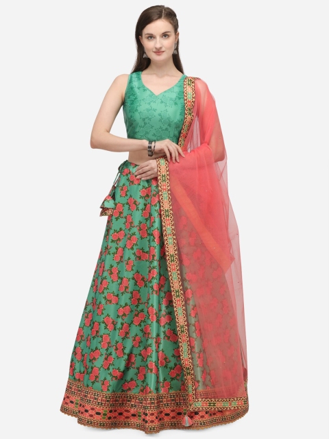 NAKKASHI Women Sea Green Satin silk Printed lehenga with Net dupatta and unstitched blouse
NAKKASHI Women Sea Green Satin silk Printed lehenga with Net dupatta and unstitched blouse