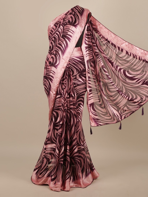 Pothys Pink Printed Poly Chiffon Saree