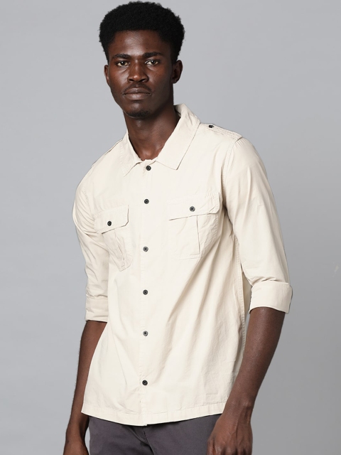 Blue Saint Men Beige Solid Regular Fit Shirt