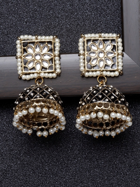Ibtida White & Black Gold-Plated Stone Studded & Beaded Handcrafted Dome Shaped Jhumkas
Ibtida White & Black Gold-Plated Stone Studded & Beaded Handcrafted Dome Shaped Jhumkas