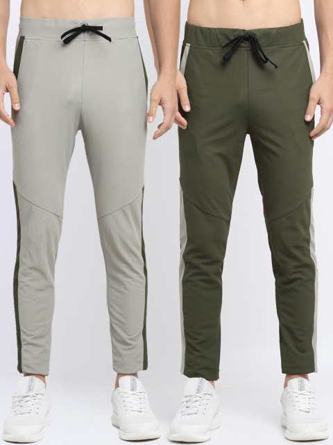 NEUDIS Men Pack Of 2 Olive Green Solid Slim Fit Track Pants