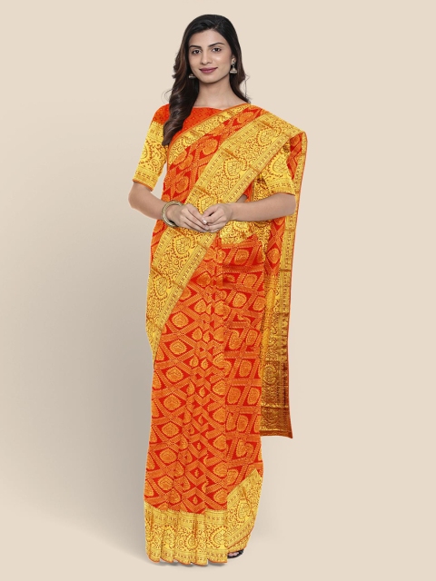 Kalamandir Rust & Gold-Toned Silk Blend Woven Design Kanjeevaram Saree