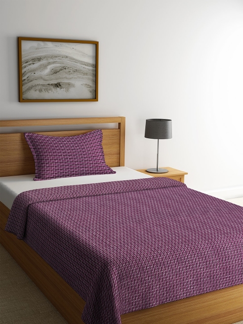 KLOTTHE Purple Woven-Design Cotton Bed Cover With Pillow Cover