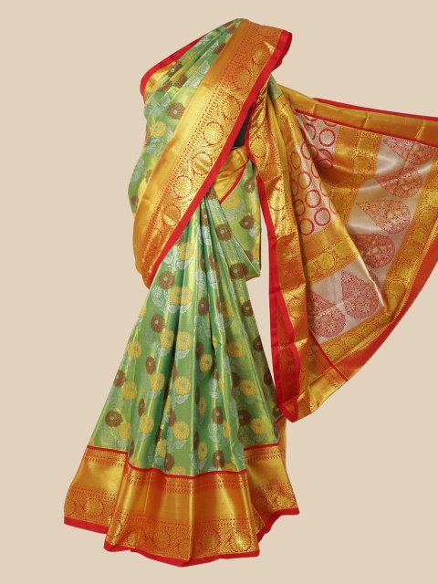 Pothys Green & Gold-Toned Pure Silk Woven Design Saree