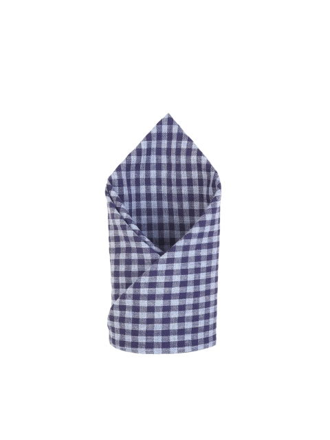 Bruun & Stengade Men White & Blue Checked Cotton Pocket Square