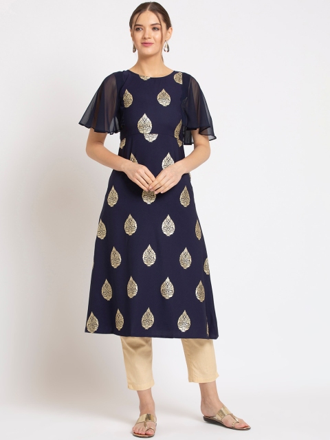 ALC Creations Women Navy Blue & Cream-Coloured Ethnic Motifs Printed Flared Sleeves Kurta
ALC Creations Women Navy Blue & Cream-Coloured Ethnic Motifs Printed Flared Sleeves Kurta