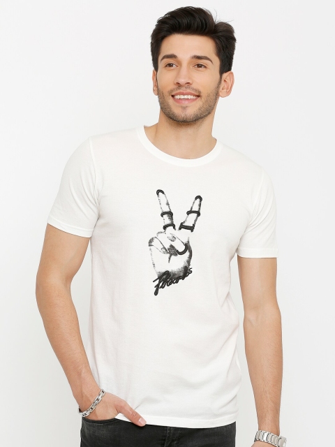 Rex Straut Jeans Men White Printed Slim Fit Tshirts