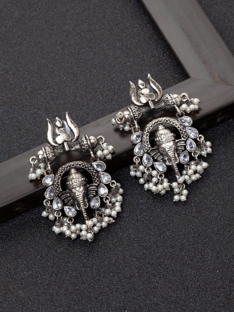 Ibtida Oxidised Silver-Toned Rhodium Plated CZ Studded & Beaded Handcrafted Drop Earrings
Ibtida Oxidised Silver-Toned Rhodium Plated CZ Studded & Beaded Handcrafted Drop Earrings