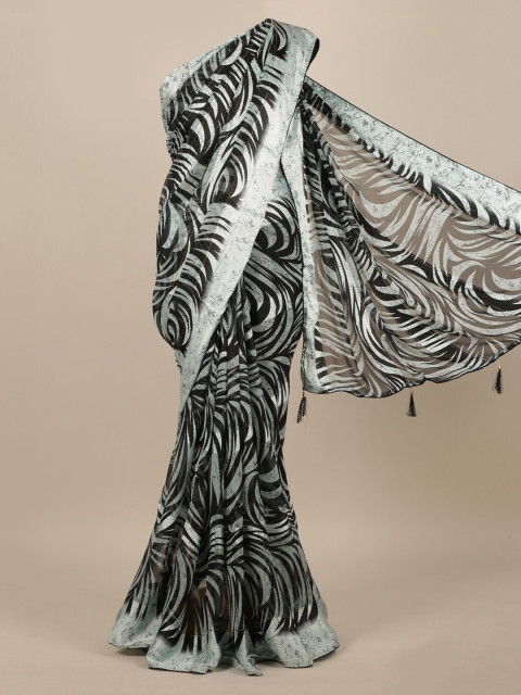 Pothys Blue Printed Poly Chiffon Saree
