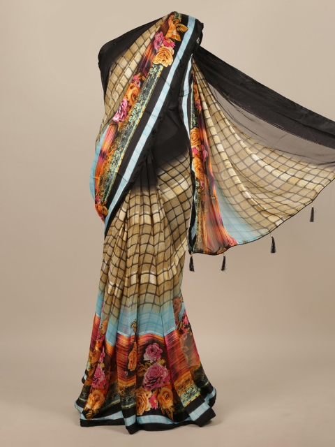 Pothys Multicoloured Checked Poly Chiffon Saree, Multi