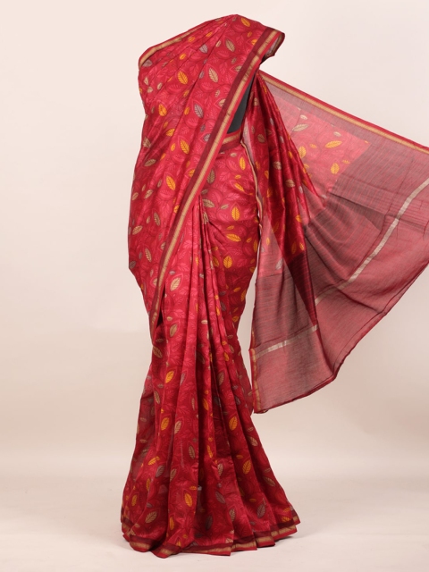 Pothys Red Pure Cotton Printed Chanderi Saree