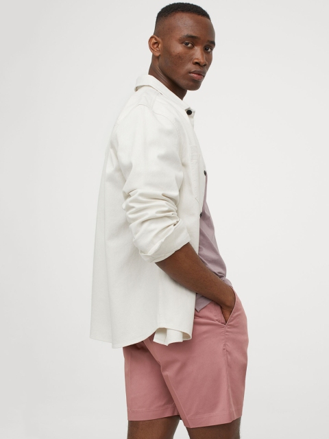H&M Men Pink Solid Cotton Chino Shorts