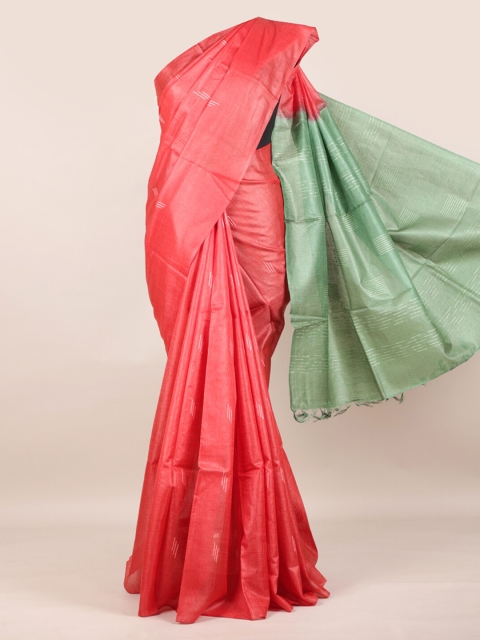 Pothys Pink & Green Pure Silk Woven Design Tussar Saree