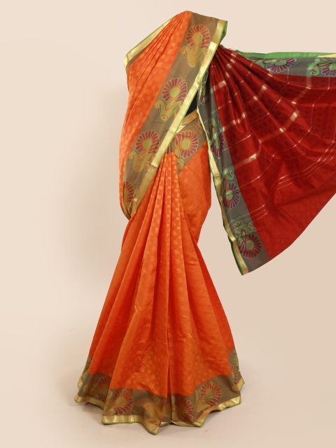 Pothys Orange Printed Art Silk Saree