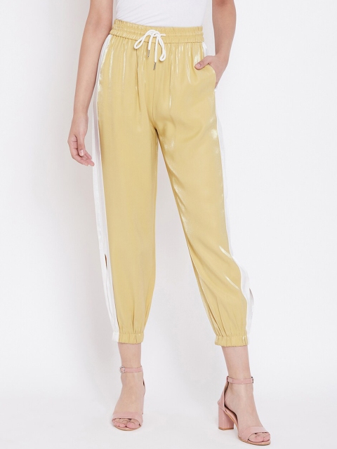 Madame Women Yellow Loose Fit Side Striped Joggers Trousers