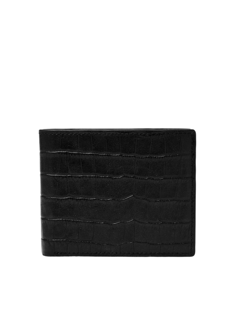 Fossil Men Black Textured Leather Two Fold Wallet