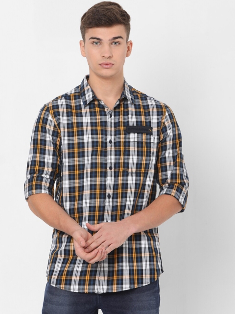SPYKAR Men Yellow Slim Fit Checked Casual Shirt