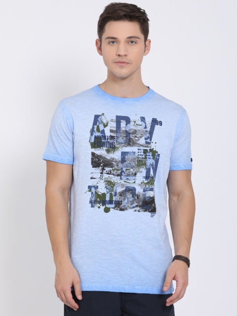 t-base Men Blue Typography Printed T-shirt
