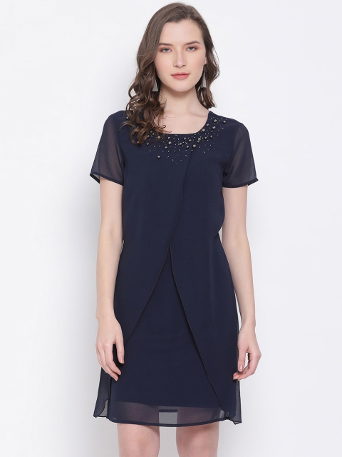 LY2 Navy Blue Georgette A-Line Dress