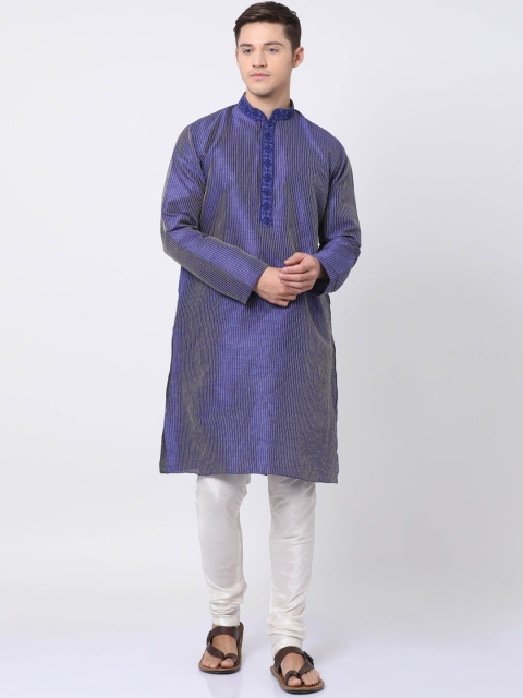 TABARD Men Blue Solid Jacquard Kurta