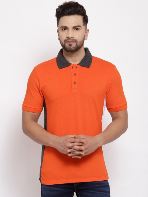 Kalt Men Orange Solid Polo Collar T-shirt