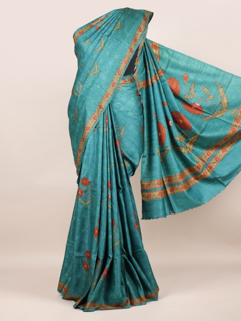 Pothys Blue Pure Silk Printed Tussar Saree