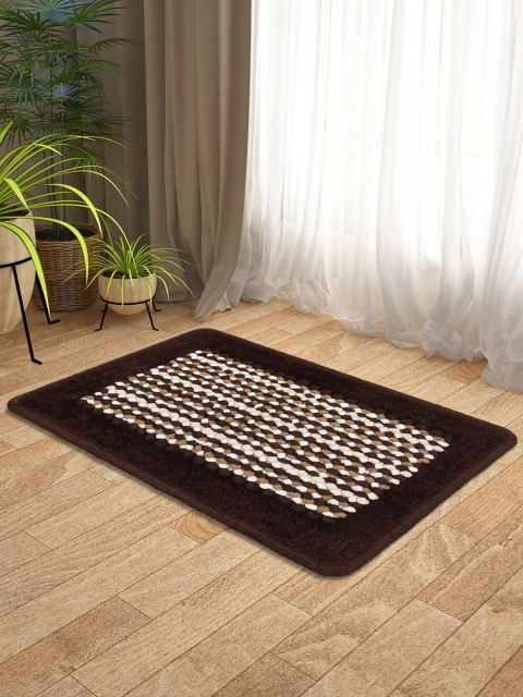 Story@home Brown & White Self Design Rectangular Doormat