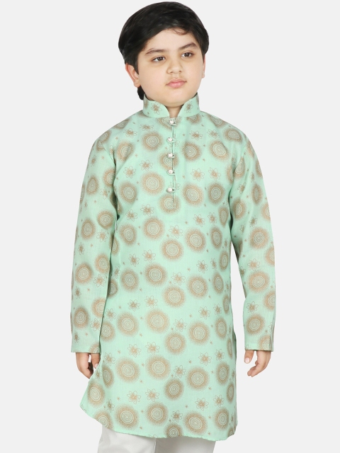 SG YUVRAJ Boys Green Ethnic Motifs Printed Kurta