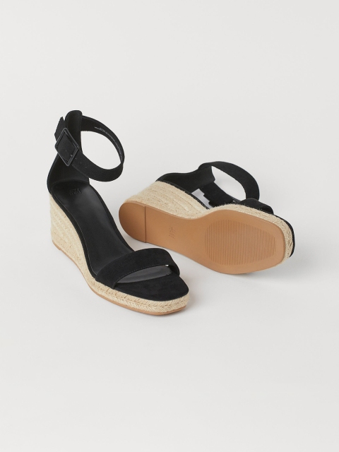 H&M Women Black Wedge Heeled Espadrilles