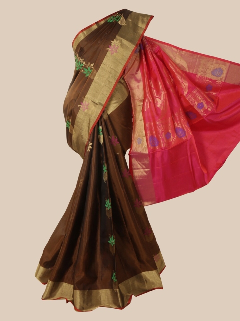 Pothys Brown Ethnic Motifs Woven Design Kanjeevaram Pure Silk Saree