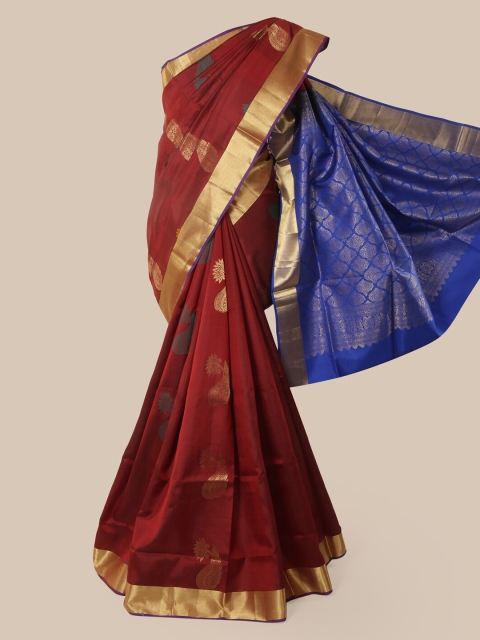 Pothys Maroon & Gold-Toned Pure Silk Woven Design Kanjeevaram Saree