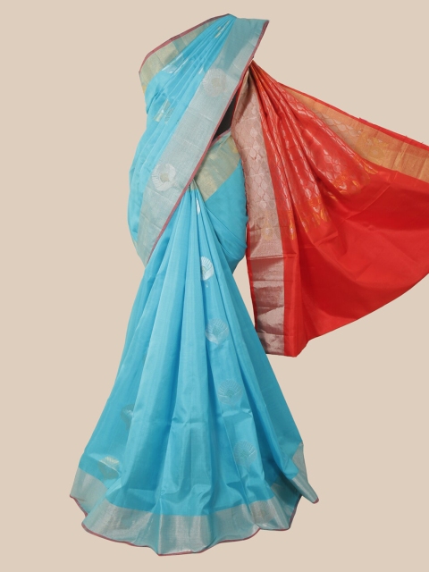 Pothys Blue Ethnic Motifs Woven Design Kanjeevaram Pure Silk Saree