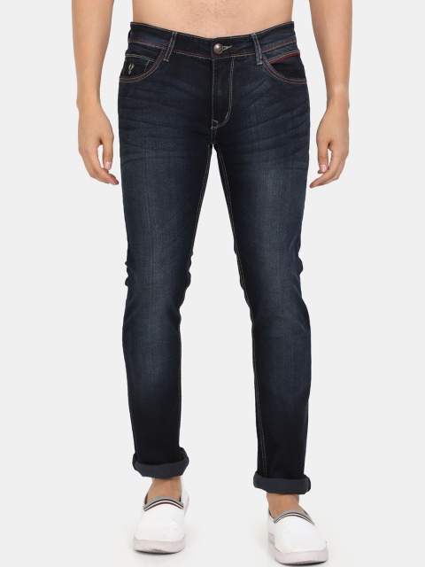 VUDU Men Navy Blue Smart Slim Fit Light Fade Stretchable Jeans