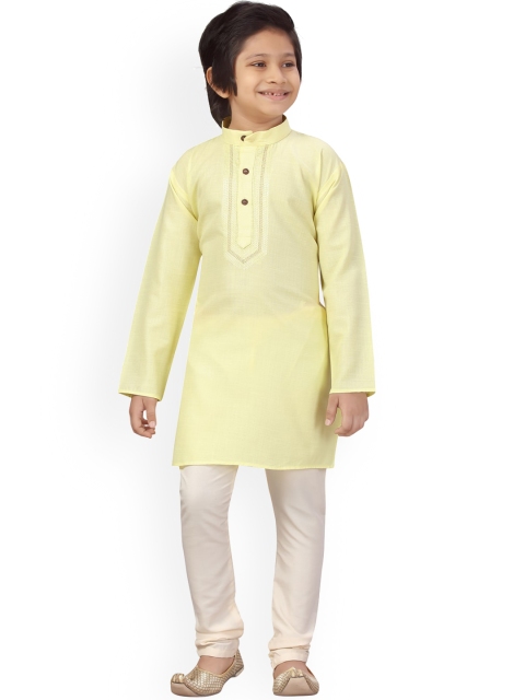 LITTLE MAFIA BY Aarika Boys Yellow Regular Straight Pure Cotton Kurta with Salwar