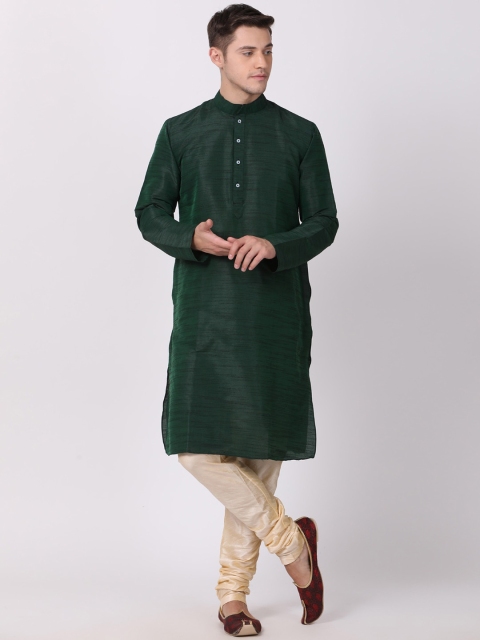 TABARD Men Green Woven Design Straight Kurta