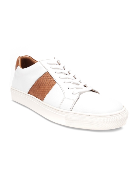 dmodot Men White & Bown Colourblocked Leather Sneakers