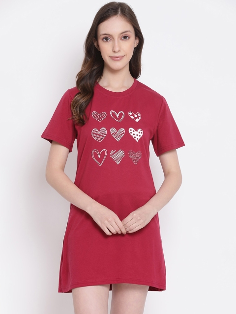 Kanvin Women Red Printed Sleep Shirts