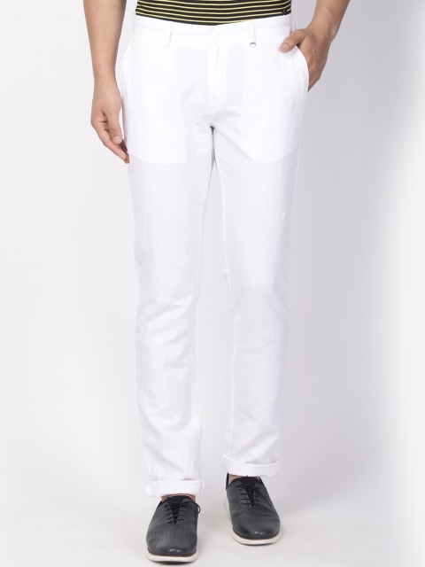 Blackberrys Men White Slim Fit Solid Regular Trousers