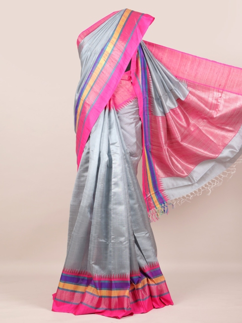 Pothys Grey Solid Pure Silk Saree
