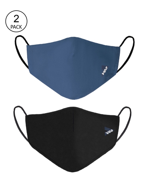 VEA Unisex Pack Of 2 Blue & Black 3 Ply Solid Face Mask